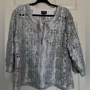 Travelers by Chicos Silver Floral Cutout Jacket